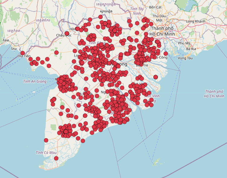 Vị trí lỗ khoan địa chất vùng đồng bằng sông Cửu Long
